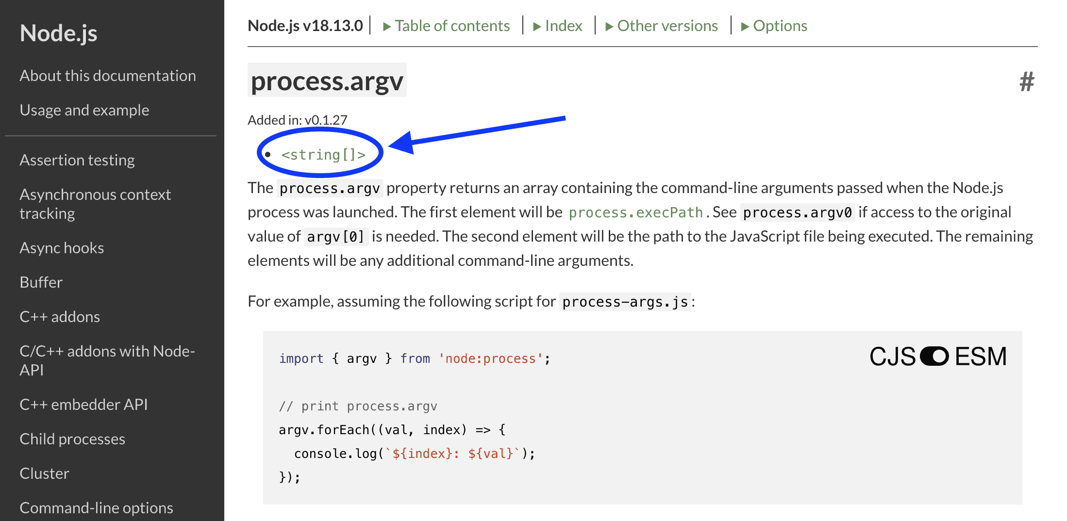 node process argv documentation